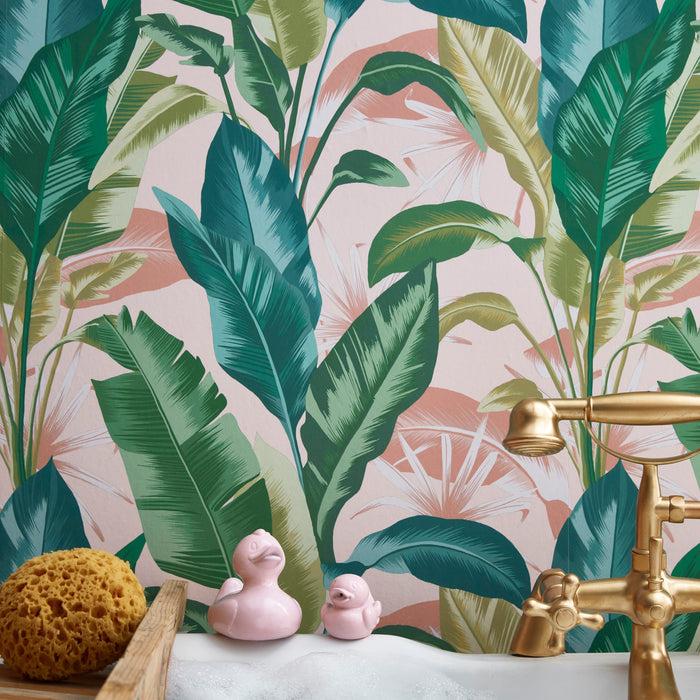Envy vliesbehang Leaf It Out Sunrise roze|groen 10mx52 cm