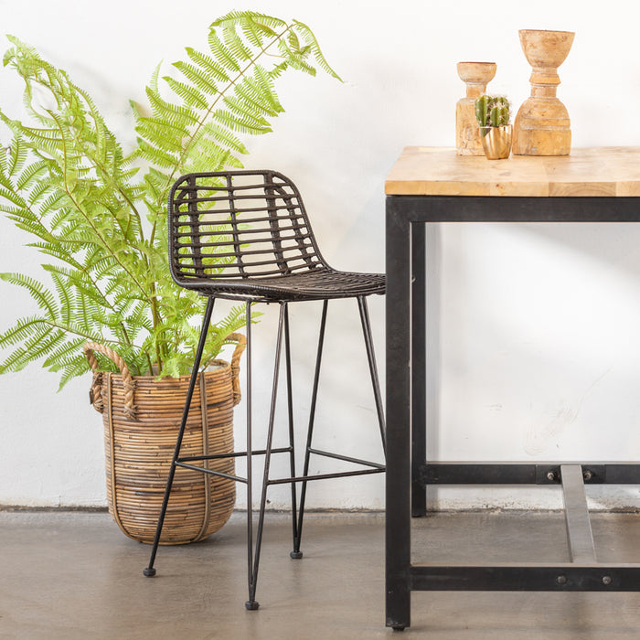 Giga Meubel - Barstoel Rotan Zwart - Zithoogte 66cm - Stoel Yara
