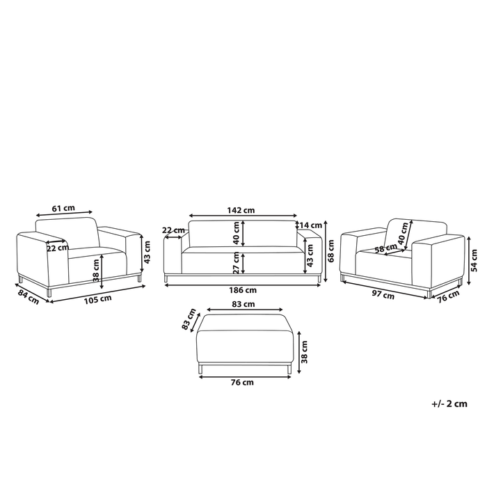 Beliani - ROVIGO - Loungeset voor 5 - Grijs|Zwart - Polyester