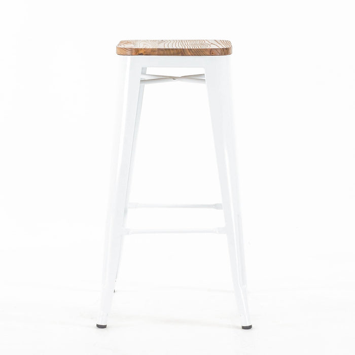 Legend Metalen barkruk wit - met houten zitting - 77 cm