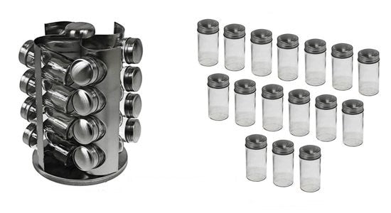 Edenberg Classic Line - Kruidenpotjes met Houder RVS - 16 potjes + rek