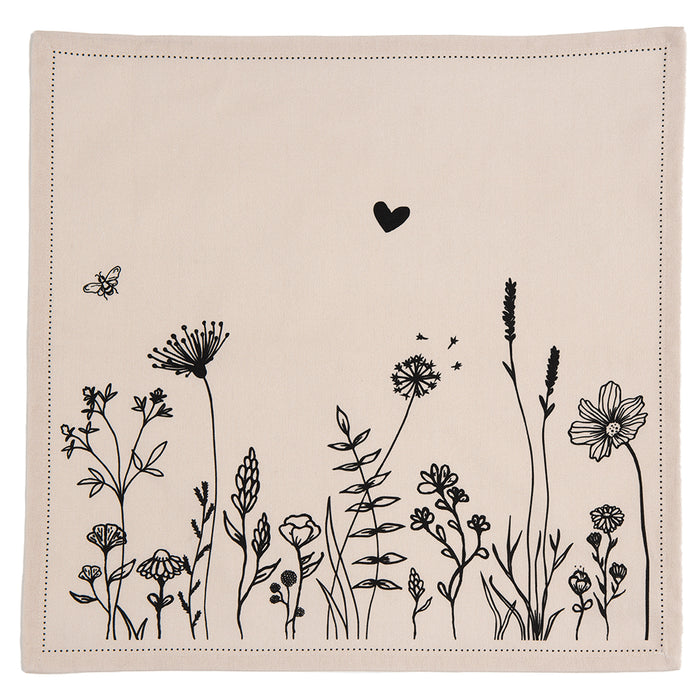 Clayre & Eef Servetten Katoen Set van 6  40x40 cm Beige Zwart Katoen