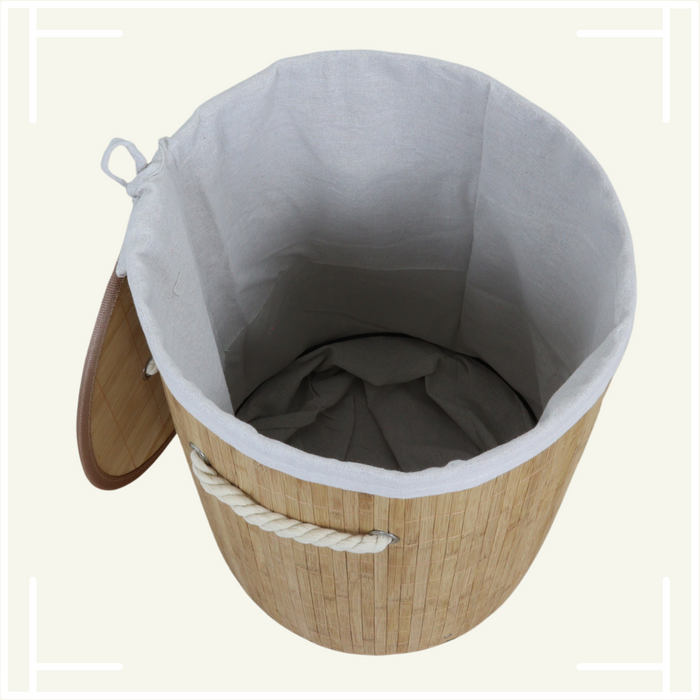 MARBEAUX Wasmand met Deksel Rond Bamboe 48 liter Bruin 35x50 cm Was...