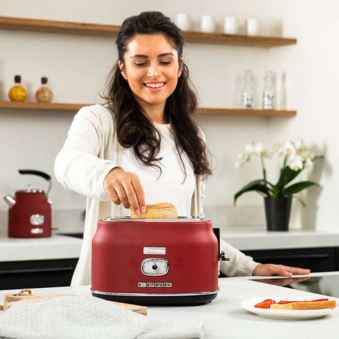 Westinghouse Retro Bundel - Waterkoker + 2 sneden Broodrooster - Rood