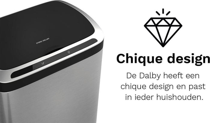 Stangvollby Dalby prullenbak met sensor – 50L – RVS