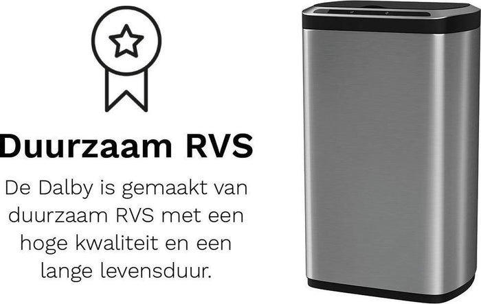 Stangvollby Dalby prullenbak met sensor – 50L – RVS