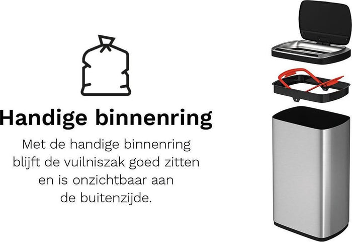Stangvollby Dalby prullenbak met sensor – 50L – RVS