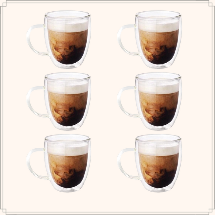 OTIX Dubbelwandige Glazen Koffietassen Koffieglazen Met Oor 6 stuks...