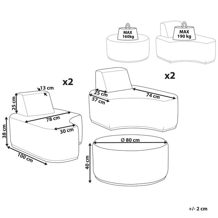 Beliani - FABRO - Loungeset voor 4 - Grijs - Polyester