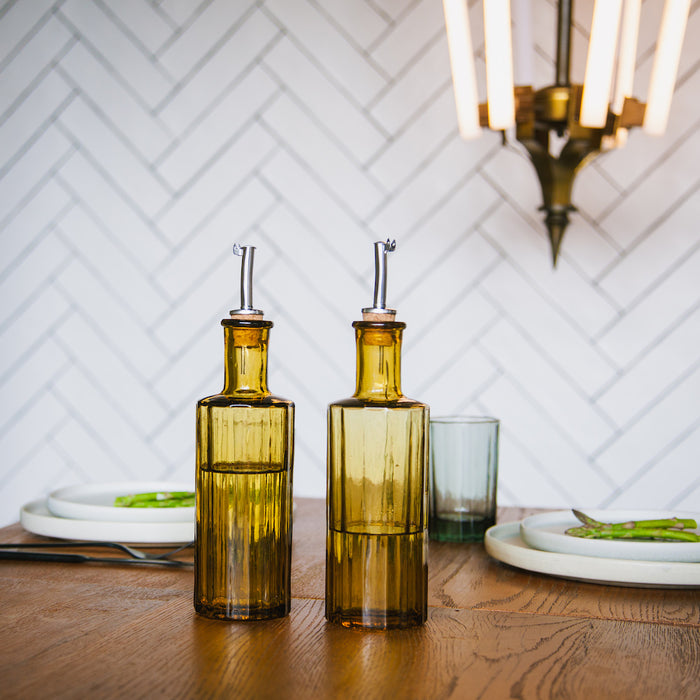 Brût Homeware, Set van 2 Olie|Azijn Fles set 30 CL, amber bruin