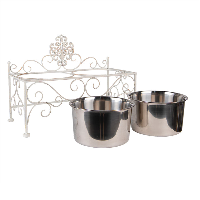 Clayre & Eef Voerbak Hond   2x500 ml Wit Ijzer Rechthoek Voerbak Kat