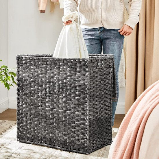 Parya Home - Wasmand - Gevlochten - 2 Vakken - Grijs