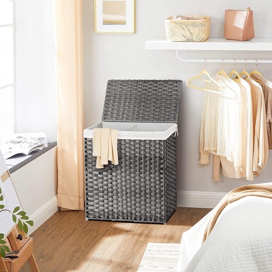 Parya Home - Wasmand - Gevlochten - 2 Vakken - Grijs