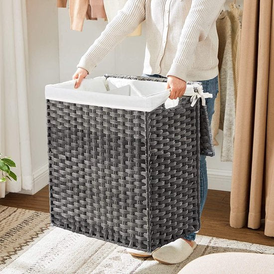 Parya Home - Wasmand - Gevlochten - 2 Vakken - Grijs
