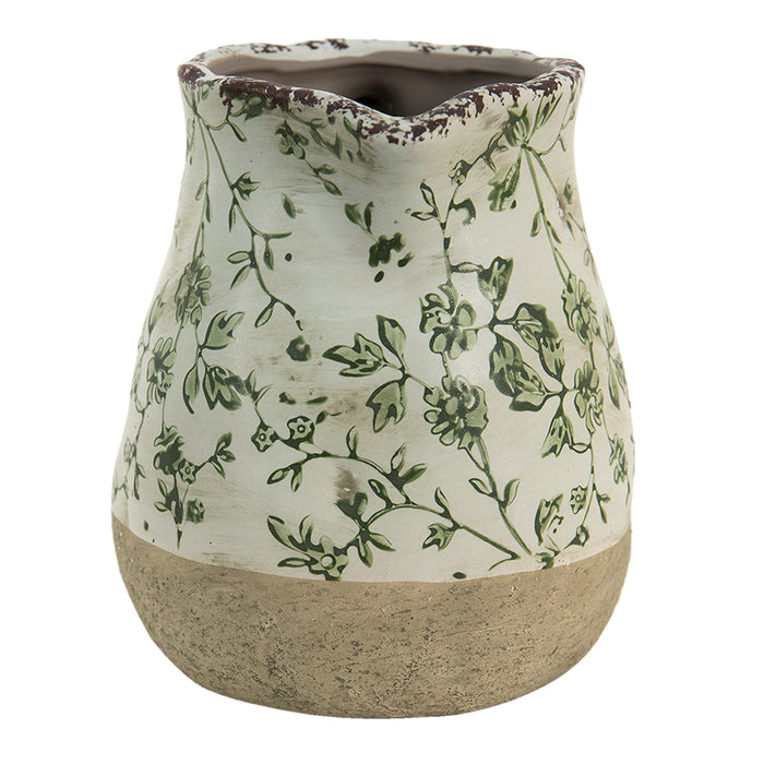 Clayre & Eef Decoratie Kan  1100 ml Groen Wit Keramiek Bladeren