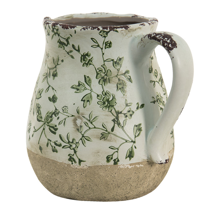Clayre & Eef Decoratie Kan  1100 ml Groen Wit Keramiek Bladeren