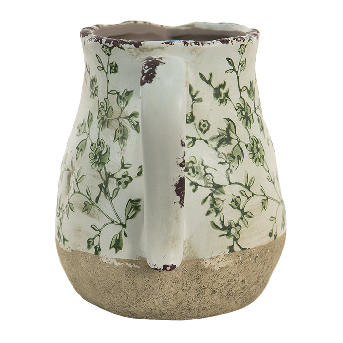 Clayre & Eef Decoratie Kan  1100 ml Groen Wit Keramiek Bladeren