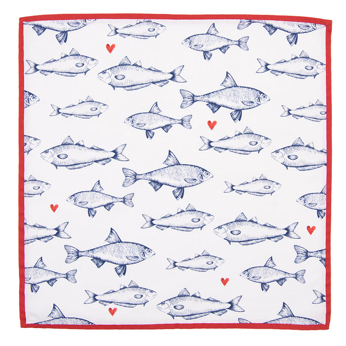 Clayre & Eef Kerstservetten Set van 6  40x40 cm Wit Blauw Katoen