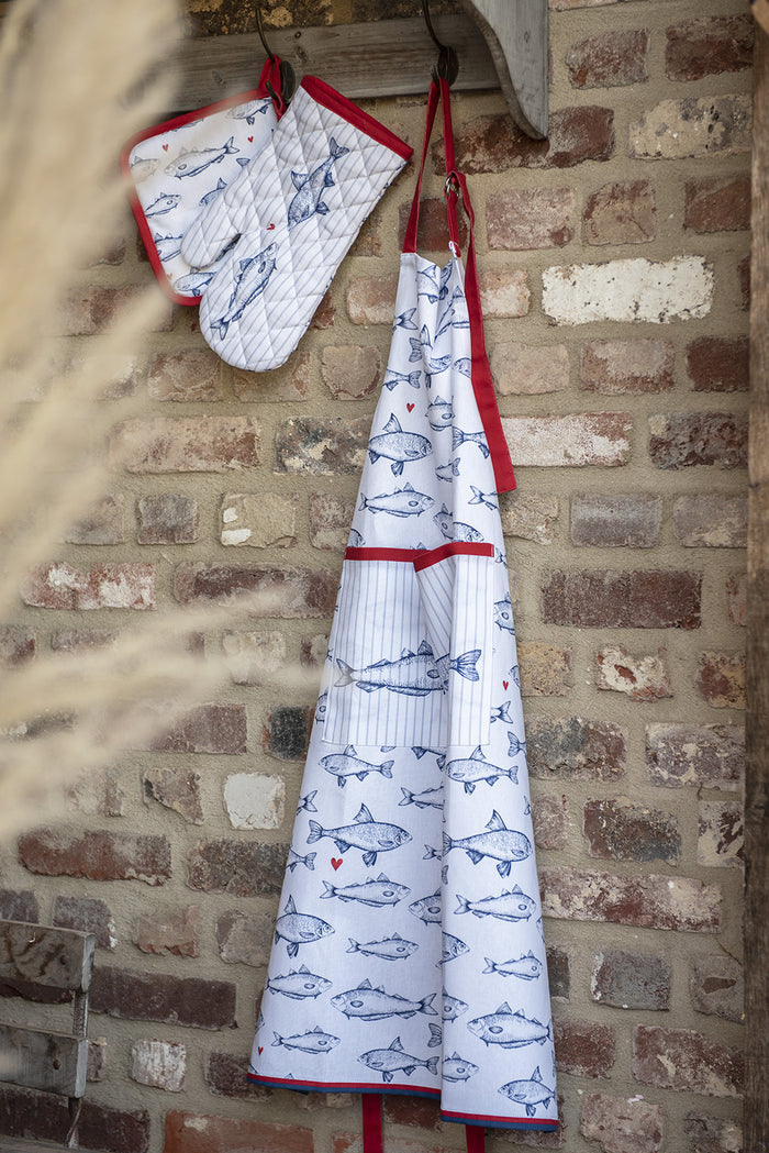 Clayre & Eef Kerstservetten Set van 6  40x40 cm Wit Blauw Katoen