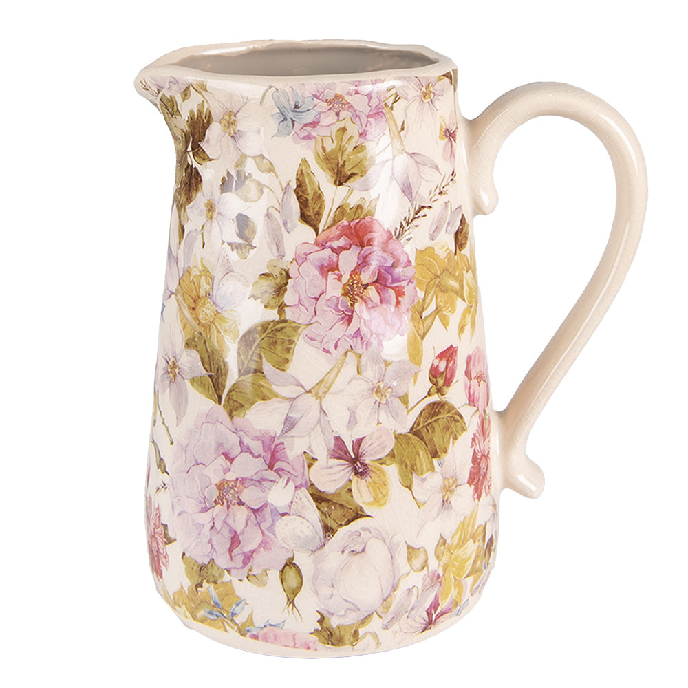 Clayre & Eef Decoratie Kan 16x11x18 cm Roze Beige Keramiek Bloemen