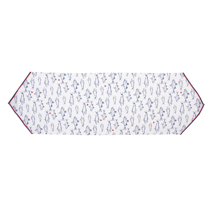 Clayre & Eef Tafelloper  50x160 cm Wit Blauw Katoen Vissen Tafelkleed
