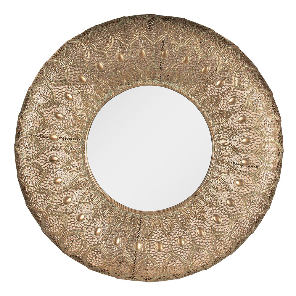 Clayre & Eef Spiegel  Ø 60 cm Goudkleurig Metaal Rond Grote Spiegel
