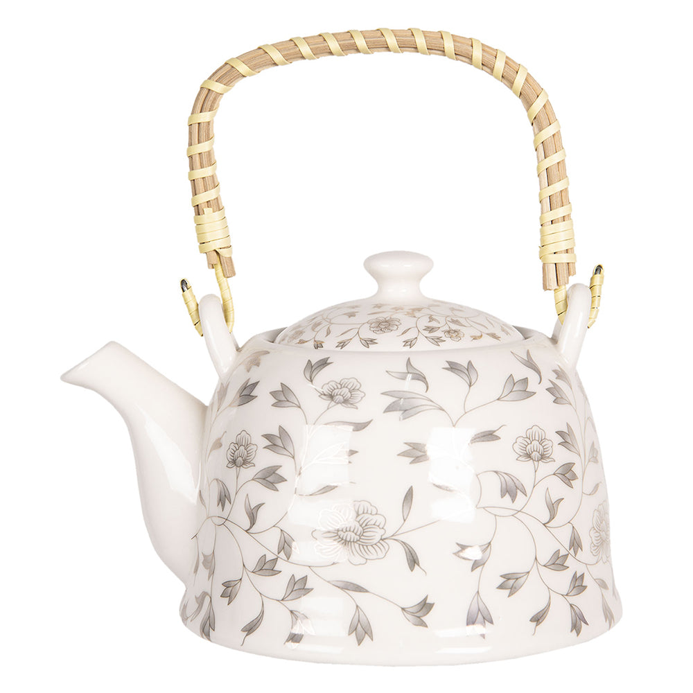 Clayre & Eef Theepot met Filter  800 ml Beige Grijs Porselein Rond