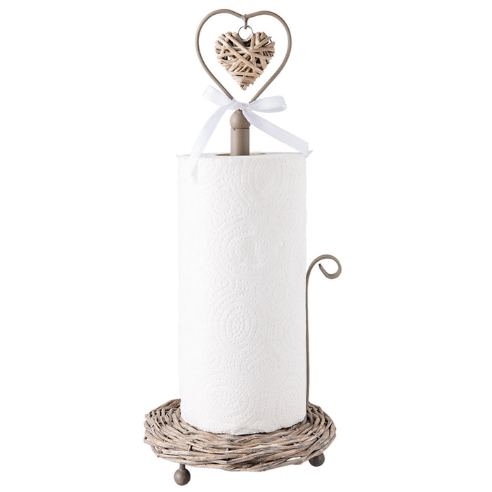 Clayre & Eef Keukenrolhouder  Ø 16x38 cm Bruin Rotan Hart Rollenhouder