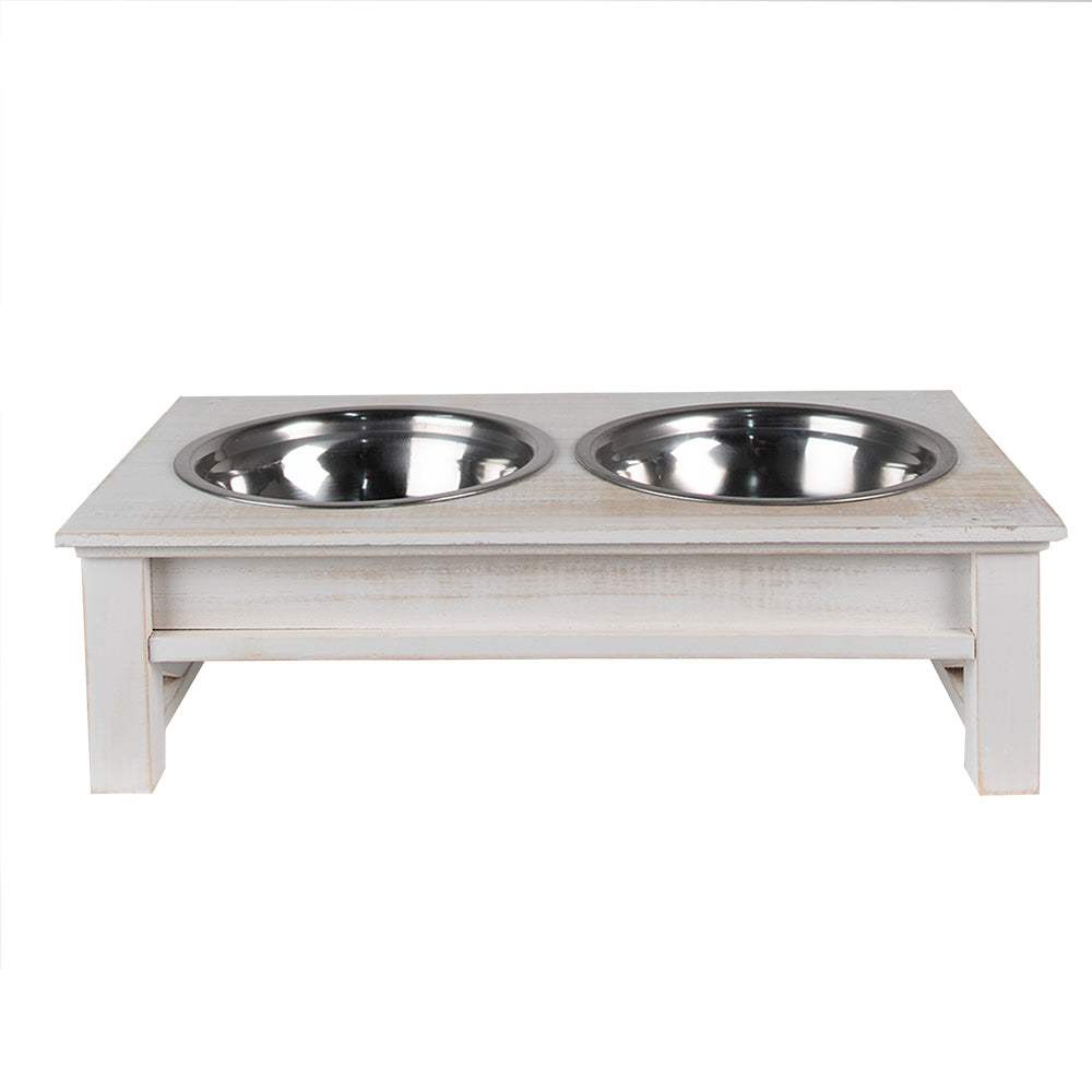Clayre & Eef Voerbak hond 2x500 ml Wit Hout