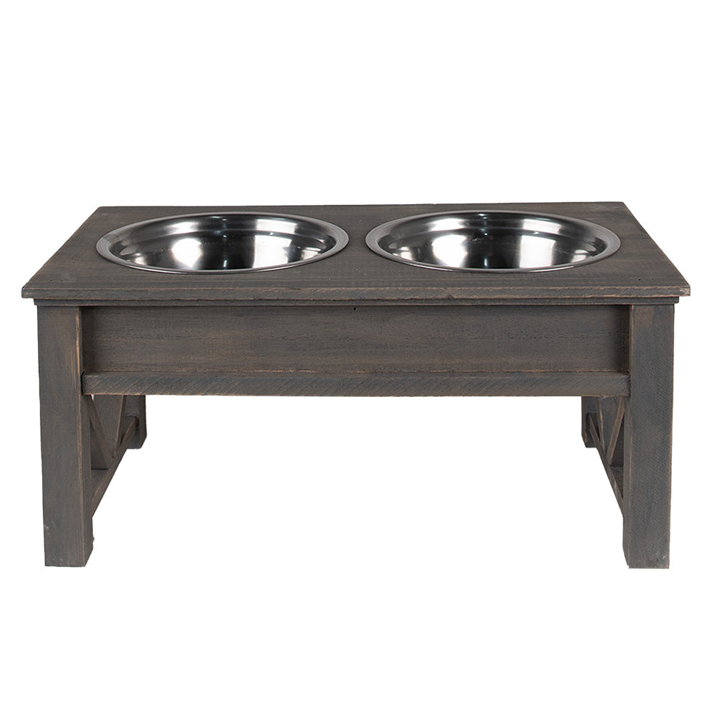 Clayre & Eef Voerbak hond 2x500 ml Grijs Hout