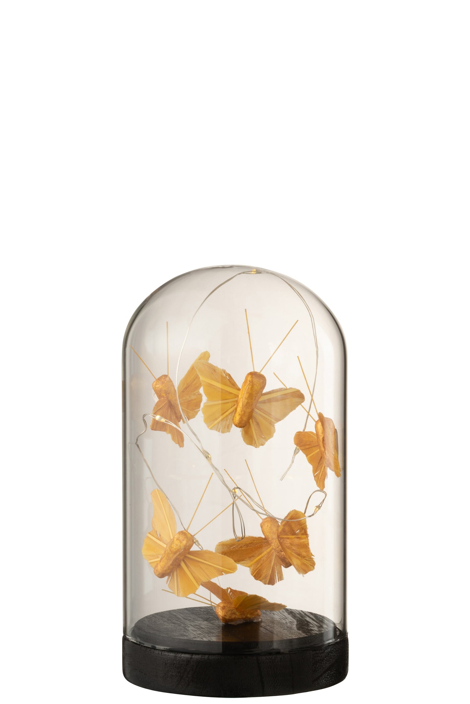 J-Line Stolp Hoog Led Vlinders Glas|Hout Goud|Zwart Small - Set van 1