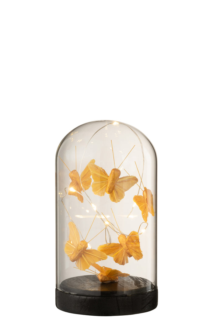 J-Line Stolp Hoog Led Vlinders Glas|Hout Goud|Zwart Small - Set van 1