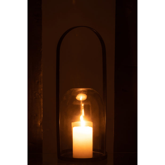 J-Line windlicht Rond - metaal|glas - zwart - large
