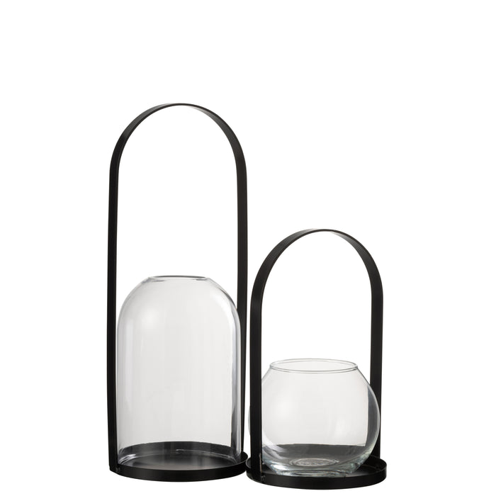 J-Line windlicht Rond - metaal|glas - zwart - large