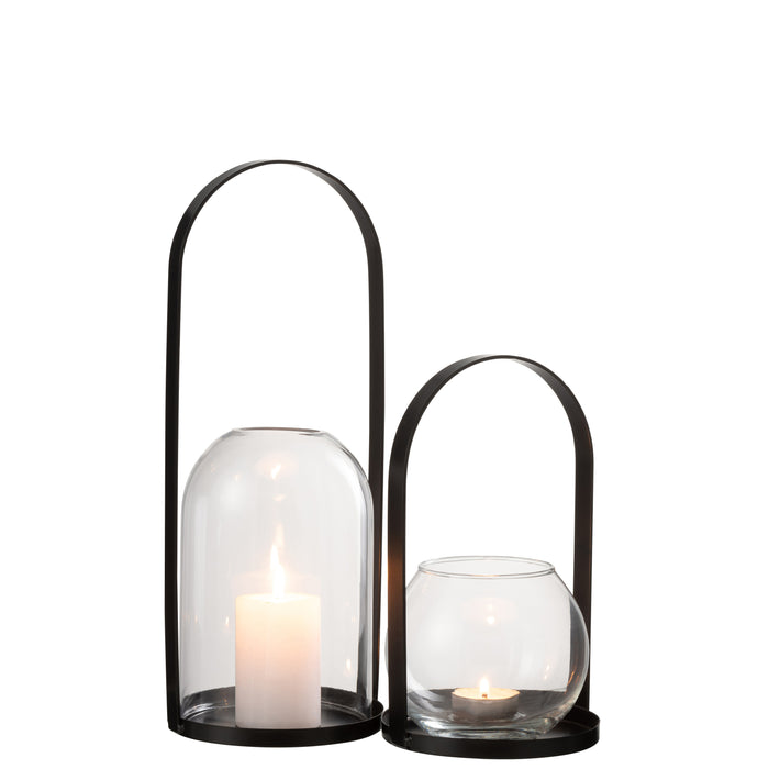 J-Line windlicht Rond - metaal|glas - zwart - large