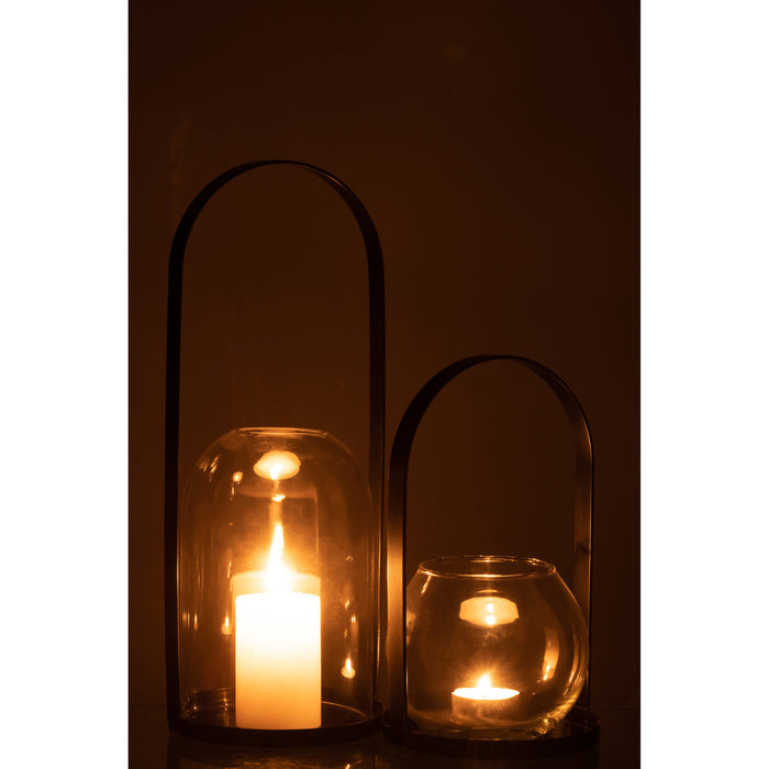 J-Line windlicht Rond - metaal|glas - zwart - large