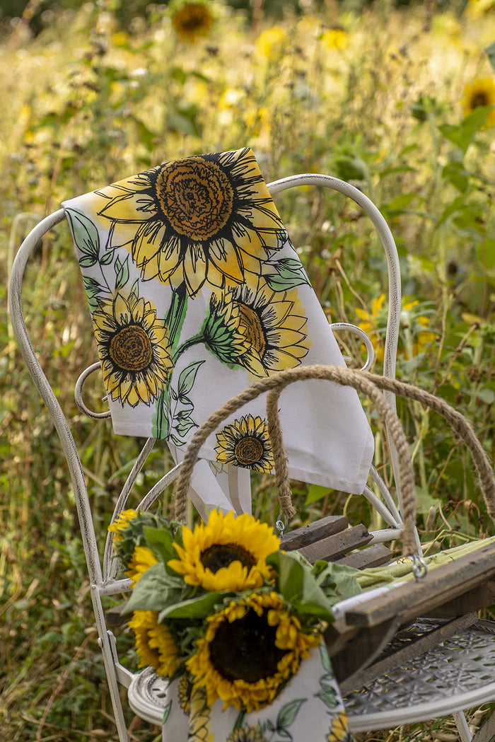 Clayre & Eef Keukenschort 70x85 cm Beige Geel Katoen Zonnebloemen
