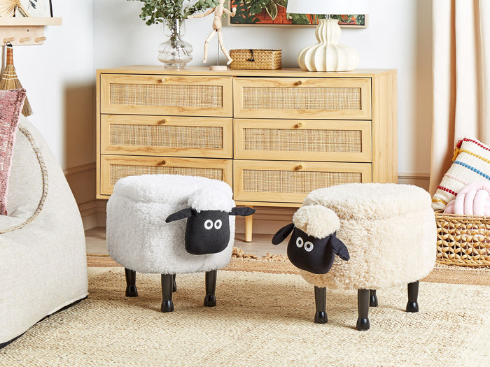 Beliani - SHEEP - Poef - Wit - Polyester