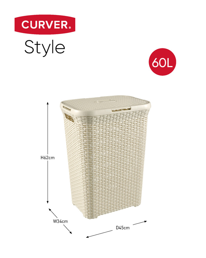 Curver Style Wasmand met Deksel 60L + Wasmand 45L - Wit