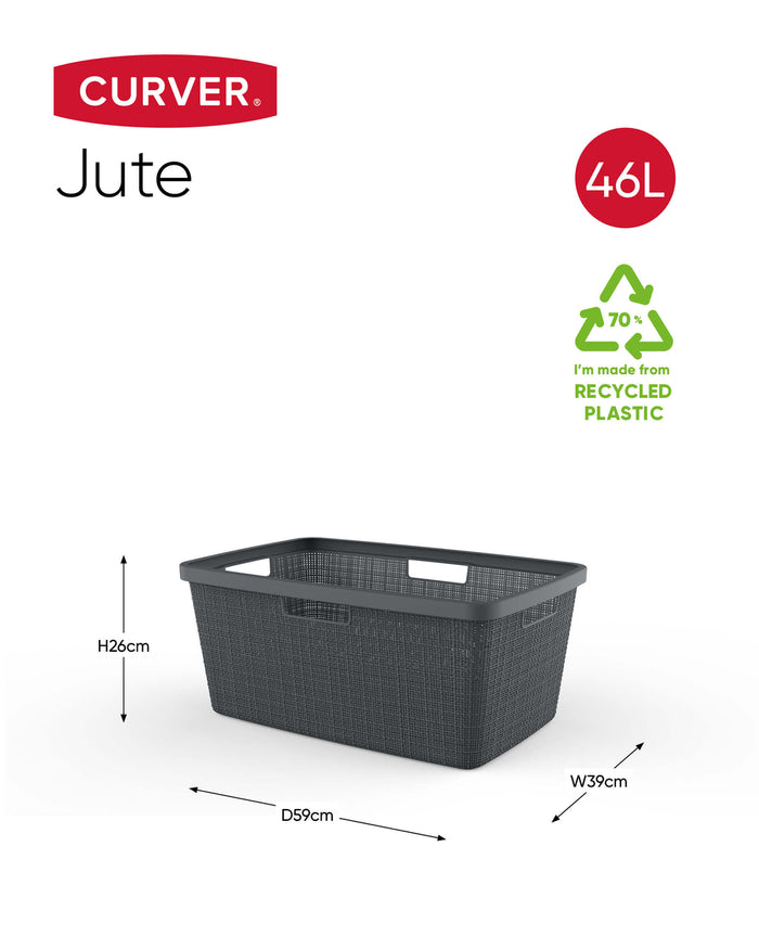 Curver Jute Wasmand 46L - 2 stuks - Donkergrijs