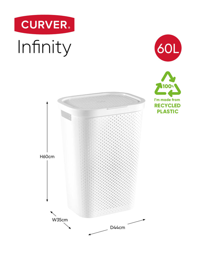 Curver Infinity Recycled Wasmand met deksel - 60L - 2 stuks - Wit