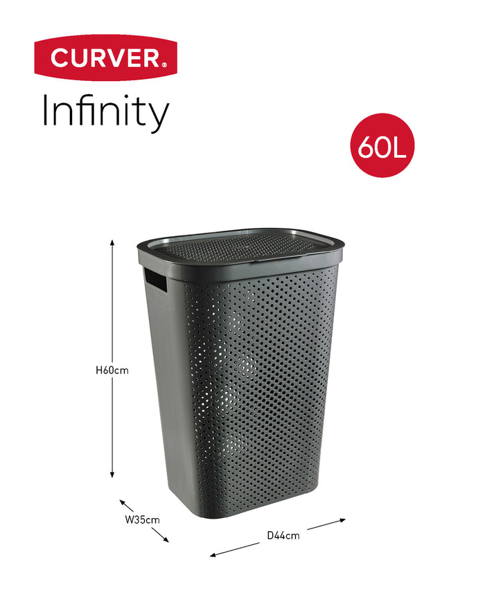 Curver Infinity Wasmand + deksel - 60L - 2 stuks - Grijs|Groen