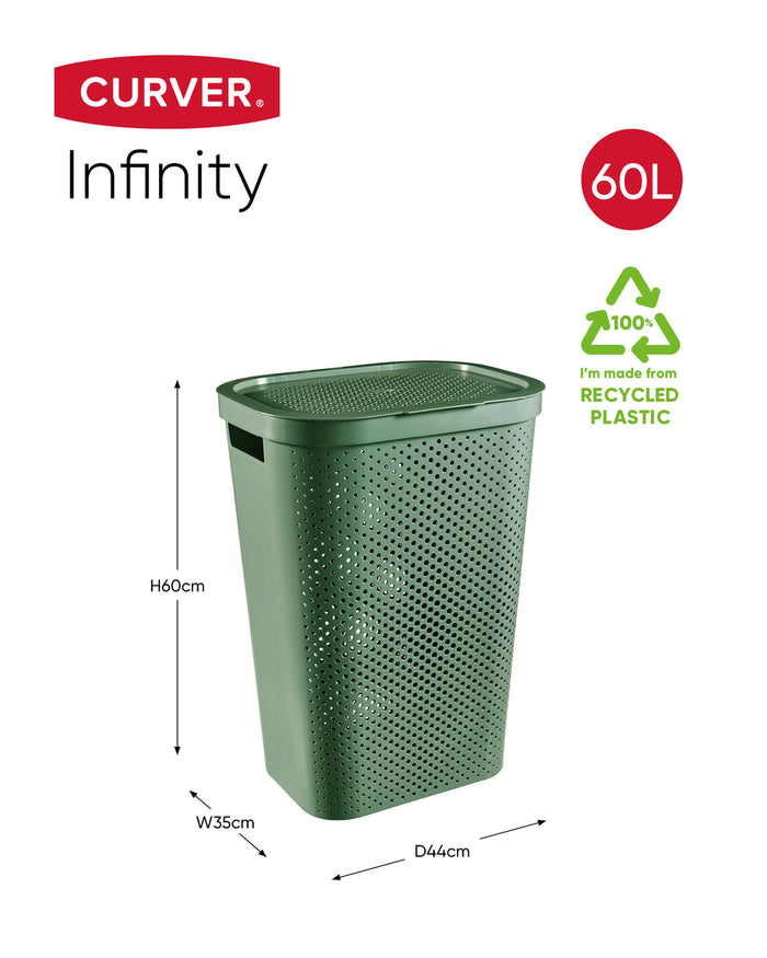 Curver Infinity Wasmand + deksel - 60L - 2 stuks - Grijs|Groen