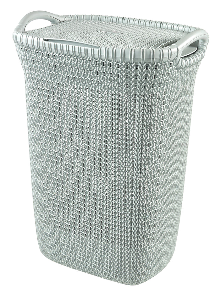 Curver Knit Wasmand met deksel 57L + Wasmand 40L - Blauw|Grijs