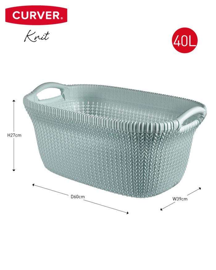 Curver Knit Wasmand met deksel 57L + Wasmand 40L - Blauw|Grijs
