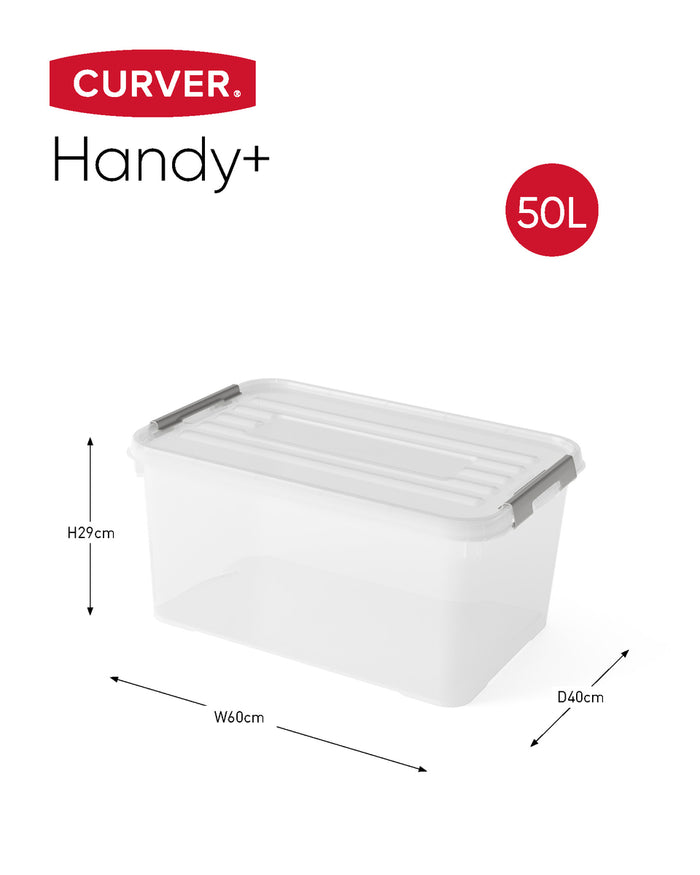 Curver Handy+ Opbergbox - 50L - 3 stuks - Transparant met deksel