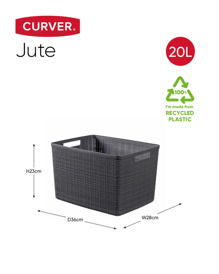 Curver Jute Opbergmand L - 20L - 3 stuks - Donkergrijs