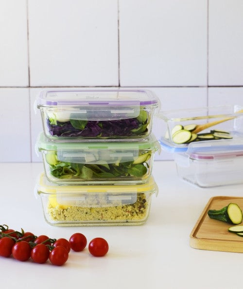 Vershoudboxenset, 5 stuks, Glas, 0.85 L - Pebbly