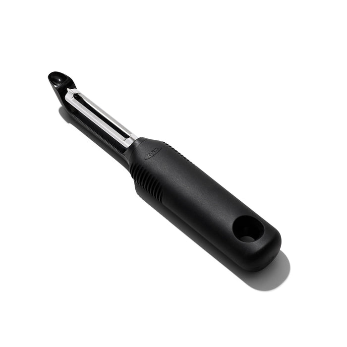 OXO Good Grips dunschiller met aardappeloog verwijderaar - zwart