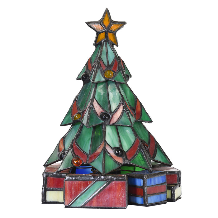 Clayre & Eef Tiffany Tafellamp Kerstboom 17x17x23 cm  Groen Glas